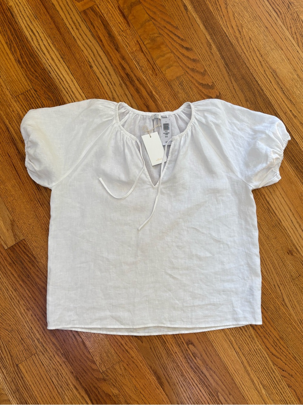 NWT WILFRED white organic linen short sleeve peasant blouse size xs